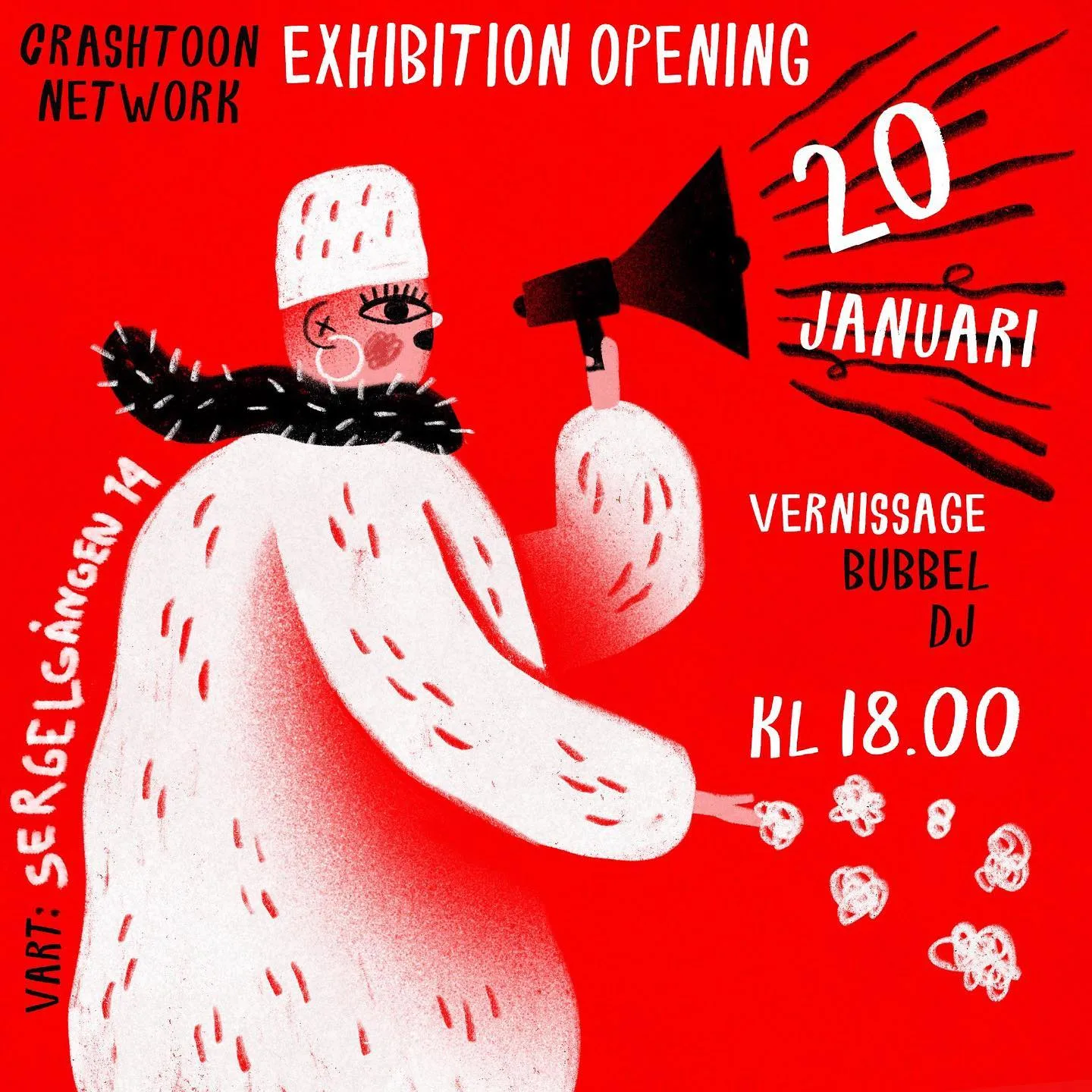 Announcement poster for Crashtoon Network exhibition, January 2023